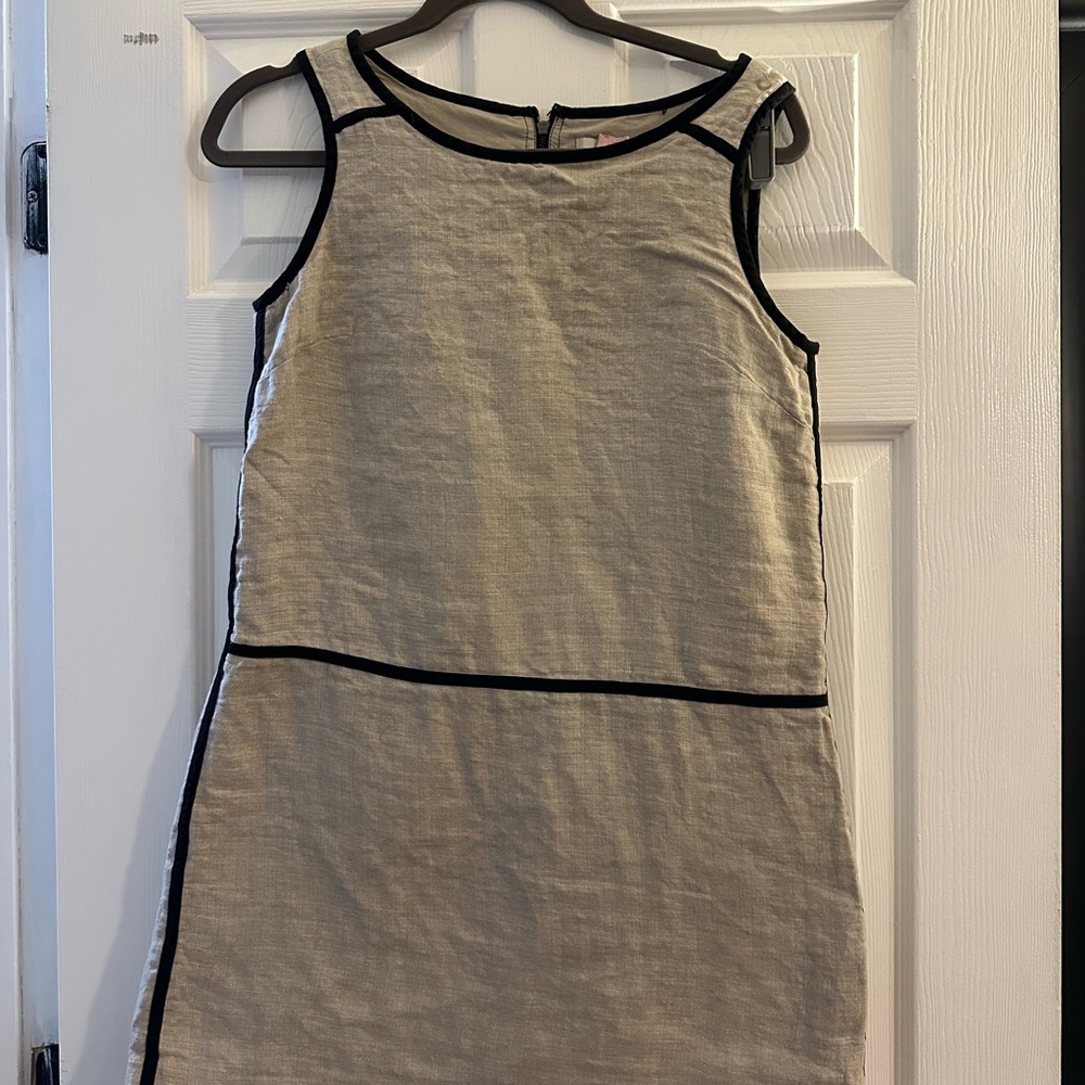 LOFT Sleeveless Linen Shift Dress with Black Trim